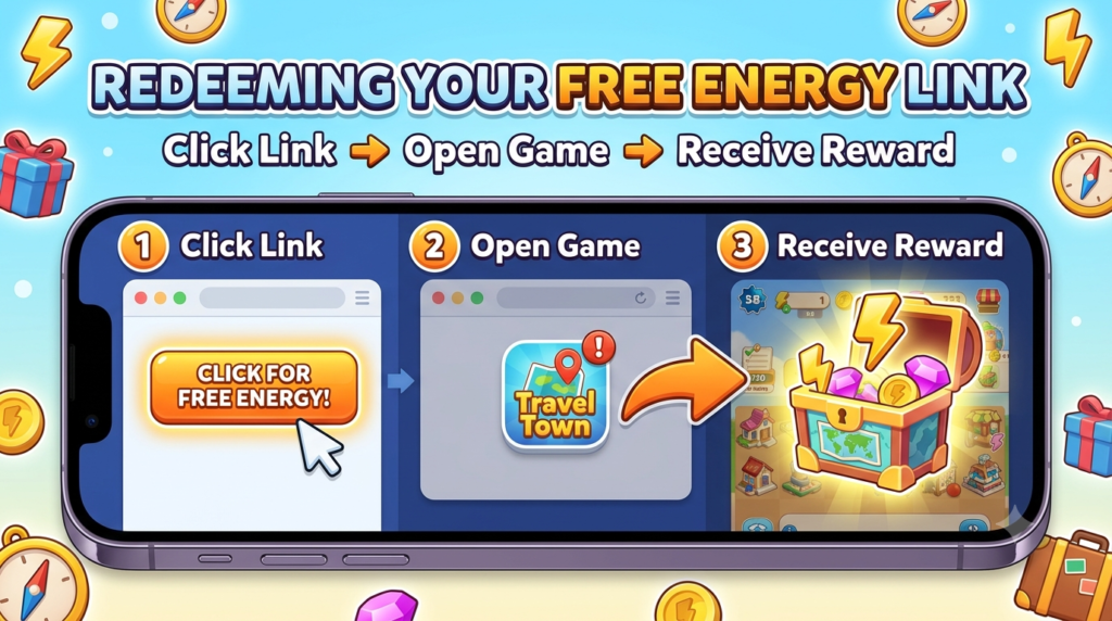 How to open Travel Town free energy links and claim rewards

