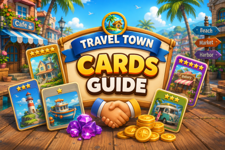 Travel Town cards guide showing card album completion tips and duplicate trading strategies