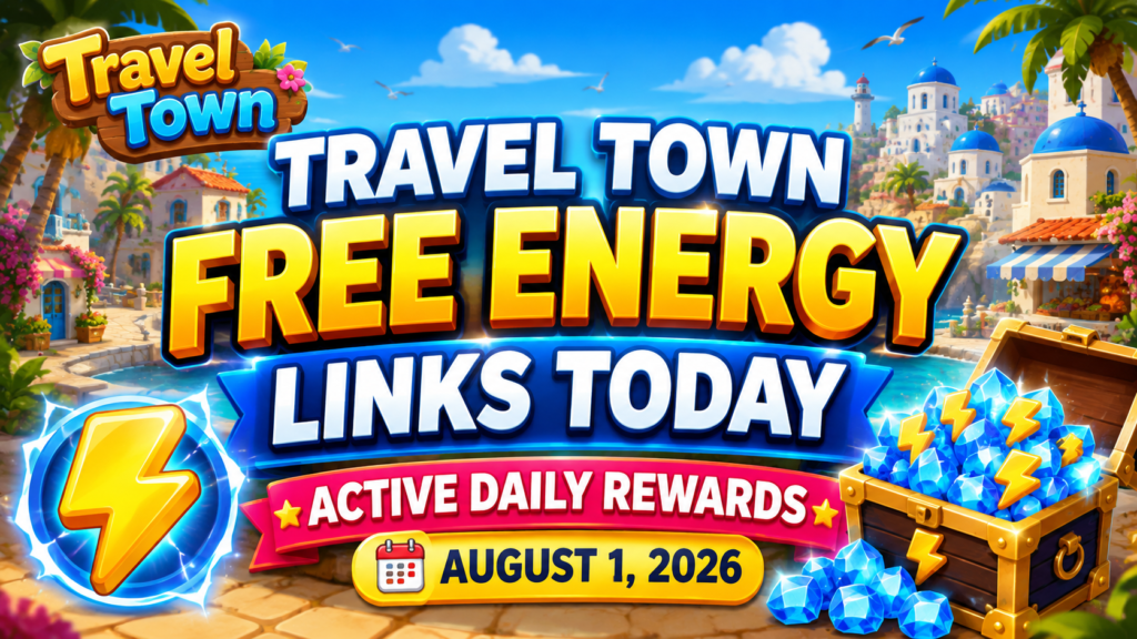 Featured image showing a glowing golden energy bolt and a blue diamond on a Travel Town island background.