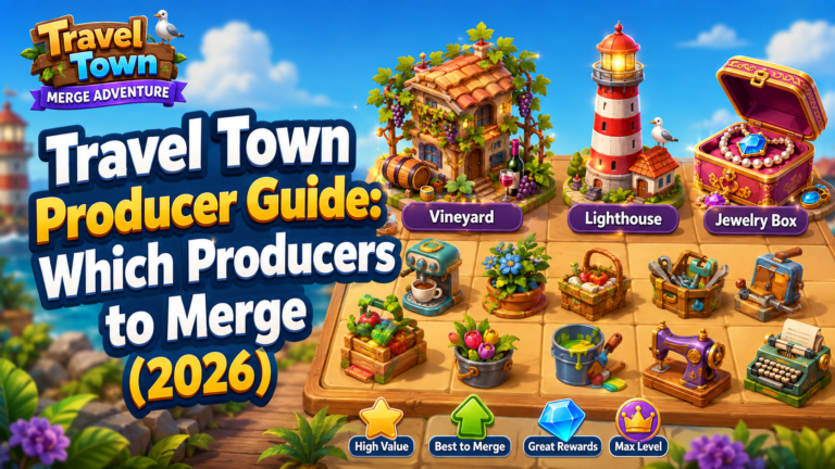 Travel town producer guide featuring Vineyard and Lighthouse game producers